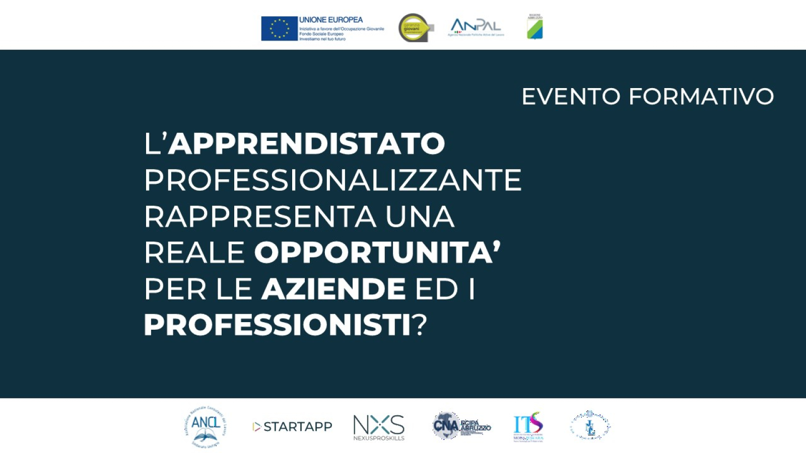 “L’APPRENDISTATO PROFESSIONALIZZANTE RAPPRESENTA UNA REALE OPPORTUNITÀ PER I PROFESSIONISTI” – Evento formativo per Consulenti del lavoro, 21 luglio ’23, Pescara